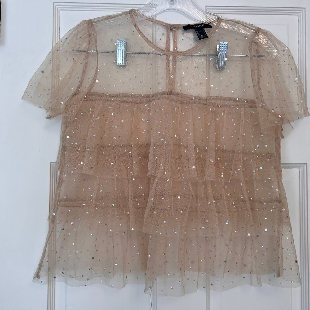 Sequin/Glitter Tulle Ruffle Top - Picture 1 of 3
